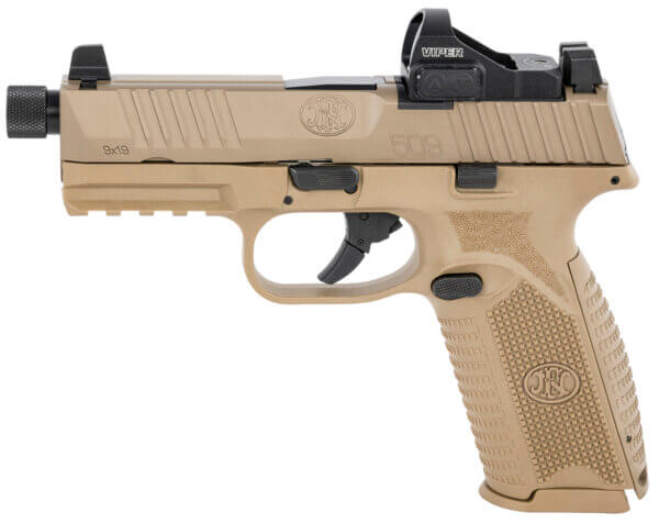 FN 66100847 509 Tactical 9mm Luger 10+1 4.50″ Threaded Barrel Flat Dark Earth Polymer Frame w/Mounting Rail Optic Cut FDE Stainless Steel Slide No Manual Safety Includes Viper Red Dot