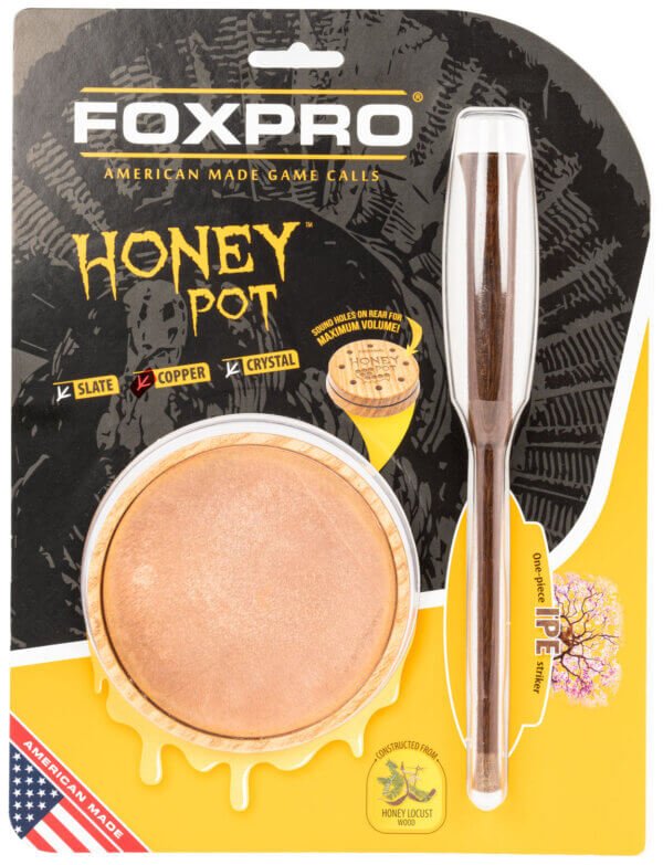 Foxpro HPCRYSTAL Honey Pot Friction Call Turkey Sounds Attracts Turkeys Natural Honey Locust Wood/Crystal