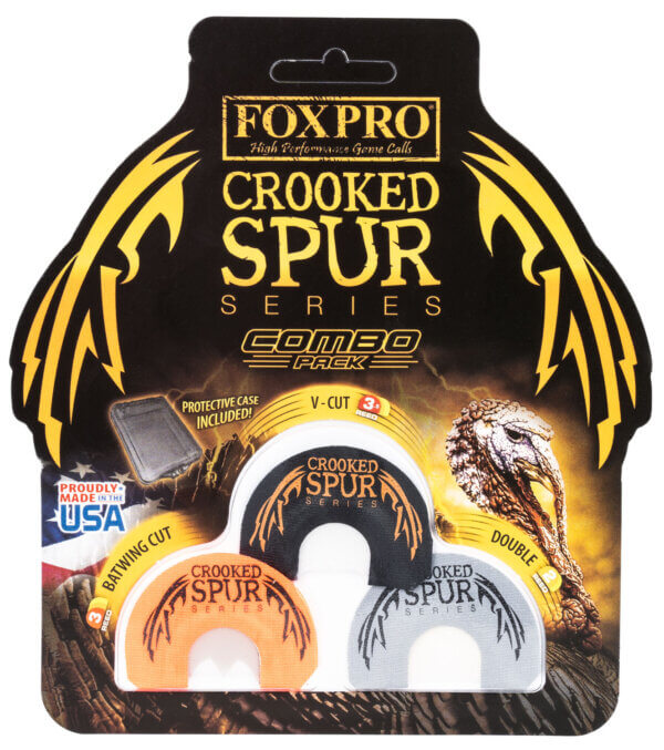 Foxpro HYBRID SPUR COMBO Crooked Spur Hybrid Spur Combo Pack Diaphragm Call Double Reed Turkey Sounds Attracts Turkeys Black/Purple/White 3 Piece