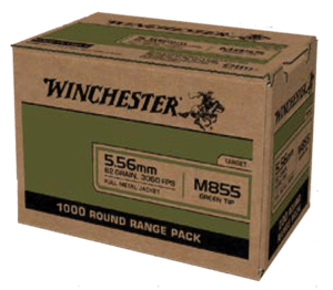 Winchester Ammo WM8551000 USA M855 Green Tip 5.56x45mm NATO 62 gr Full Metal Jacket (FMJ) 1000rd Box