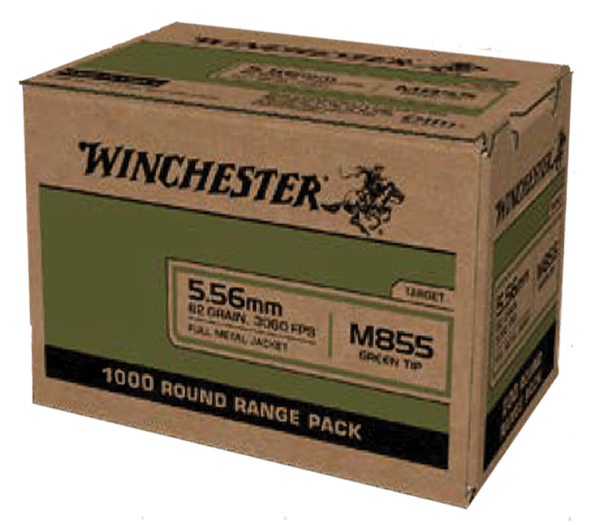 Winchester Ammo WM8551000 USA M855 Green Tip 5.56x45mm NATO 62 gr Full Metal Jacket 1000rd Box Sold By The Case