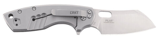 CRKT 5315 Pilar Large 2.67″ Folding Plain Satin 8Cr14MoV SS Blade/ Stonewashed Stainless Steel Handle Includes Pocket Clip
