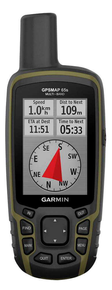 Garmin 0100245110 GPSMAP 65s OD Green w/Black Accents w/Multi-Band Support TOPO Mapping Land Boundaries Smart Notifications Geocacing Micro-SD Slot AA