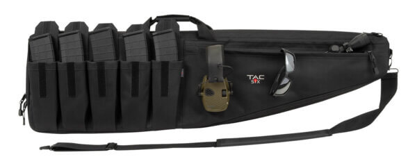 Tac Six 10931 Duty Tactical Rifle Case made of Endura with Black Finish  Lockable Zippers  Adjustable Mag Pockets  Padded Internal Zipper Shield & Securing Strap System 42 L”