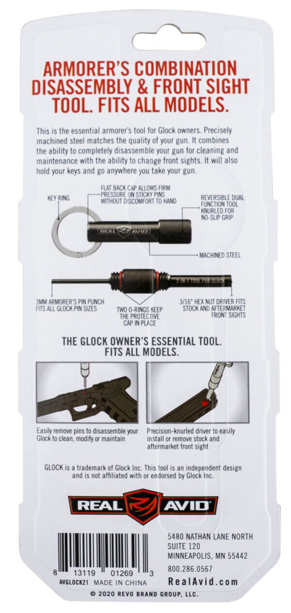Real Avid AVGLOCK21 2-In-1 Tool Black Steel Handgun Fits Glock Knurled Handle