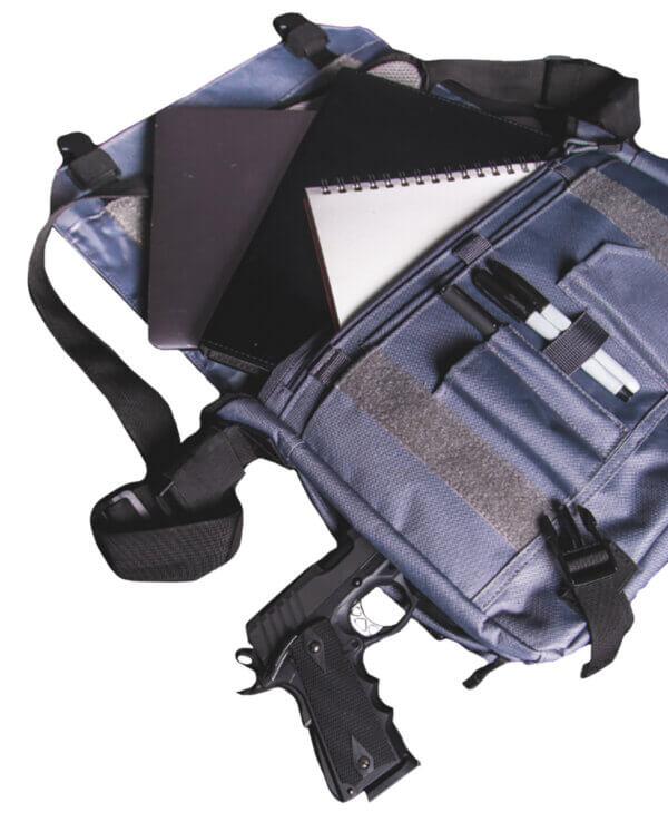Rukx Gear ATICTBBS Discrete Carry Business Bag Smoke Gray with Hidden Pistol Compartment 16″ Laptop Sleeve 9 Interior Pockets 3 Exterior Pockets & Mil-Spec Buckles 15″ W x 11″ H Interior Dimensions