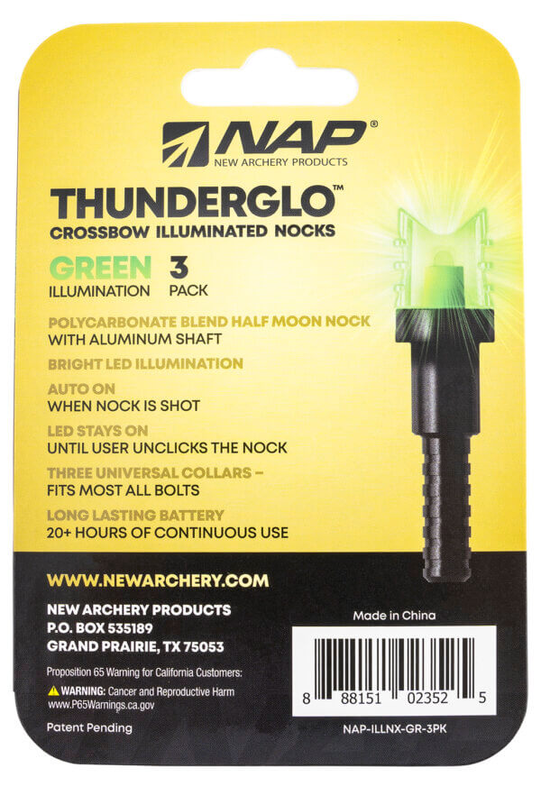 NAP NAP-ILLNX-GR-3PK Thunderglo Illuminated Nock Crossbow Green Half Moon