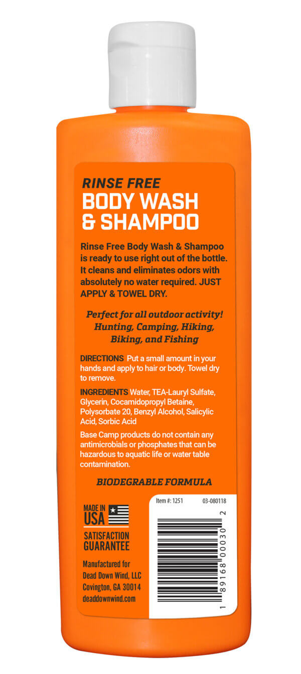 Dead Down Wind 1251 Base Camp Shampoo/Body Wash Odor Eliminator 8 oz Squeeze Bottle