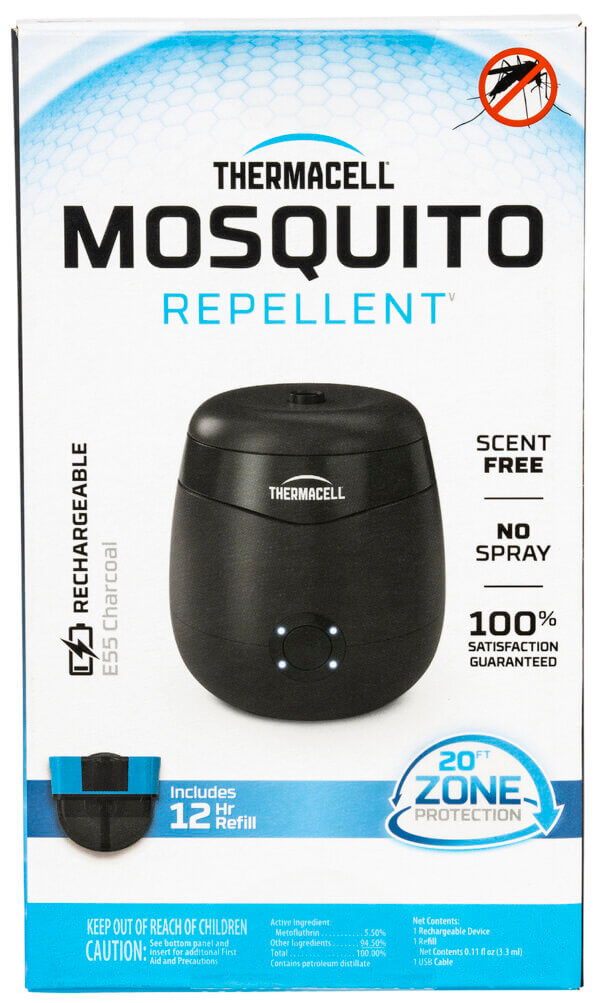 Thermacell E55X E-Series Rechargeable Repeller Charcoal Gray Effective 20 ft Odorless Scent Repels Mosquito Effective Up to 12 hrs