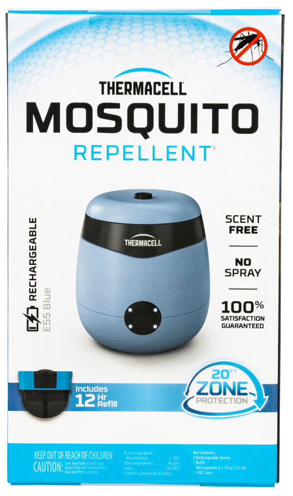 Thermacell E55B E-Series Rechargeable Repeller Light Blue Effective 20 ft Odorless Scent Repels Mosquito Effective Up to 12 hrs