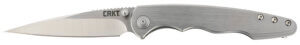 CRKT 7016 Flat Out 3.57″ Folding Spear Point Plain Satin 8Cr13MoV SS Blade/ Bead Blasted Stainless Steel Handle Includes Pocket Clip