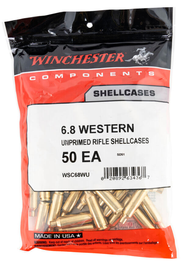 Winchester Ammo WSC68WU Unprimed Cases 6.8 Western Rifle Brass 50 Per Bag