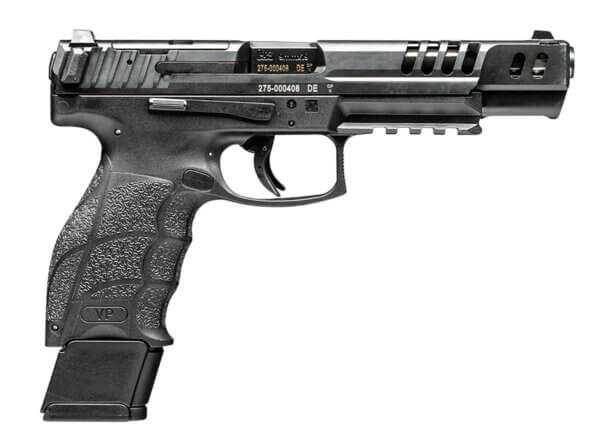 HK 81000553 VP9 Match 9mm Luger 20+1 5.51″ Polygonal Rifled Barrel Black Optic Ready/Serrated w/Ports Slide & Frame w/Picatinny Rail Black Finger Grooved Polymer Grips Ambidextrous