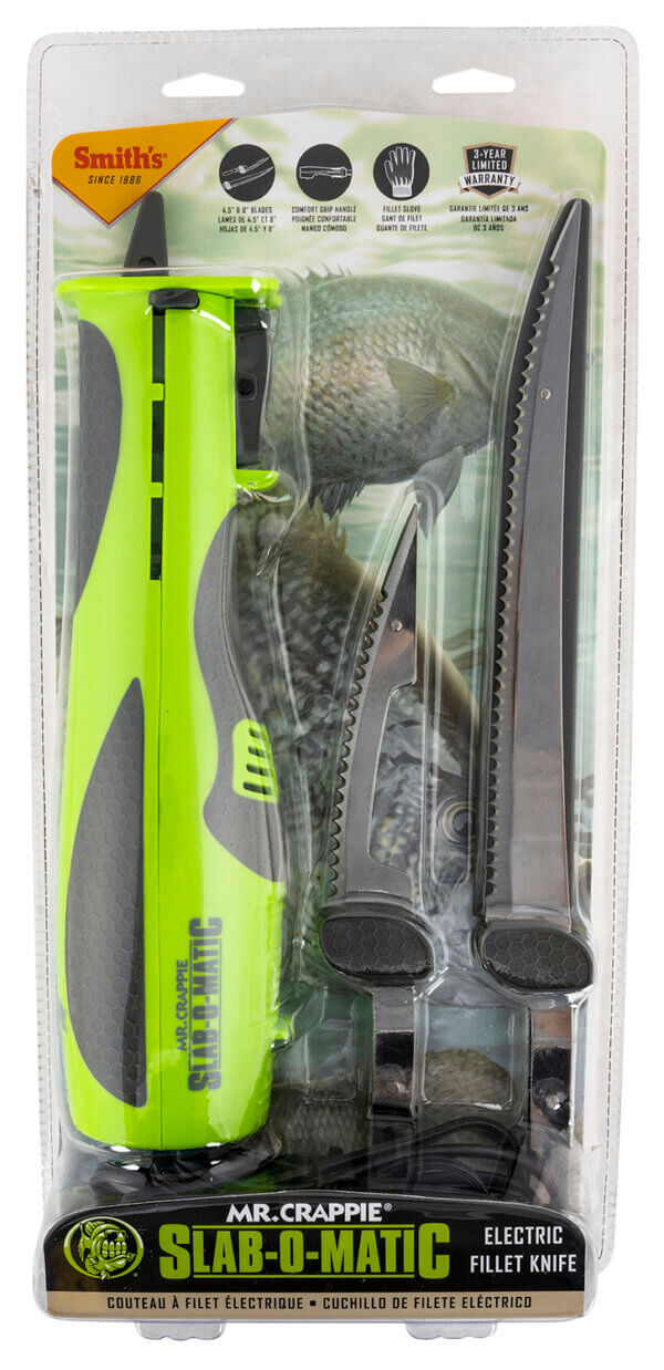 Smiths Products 51207 Mr. Crappie Slab-O-Matic 8″/4.50″ Fillet/Ribcage Serrated Stainless Steel Blade Electric Green/Gray Vented Includes Power Cord/Fillet Glove/Mesh Storage Bag