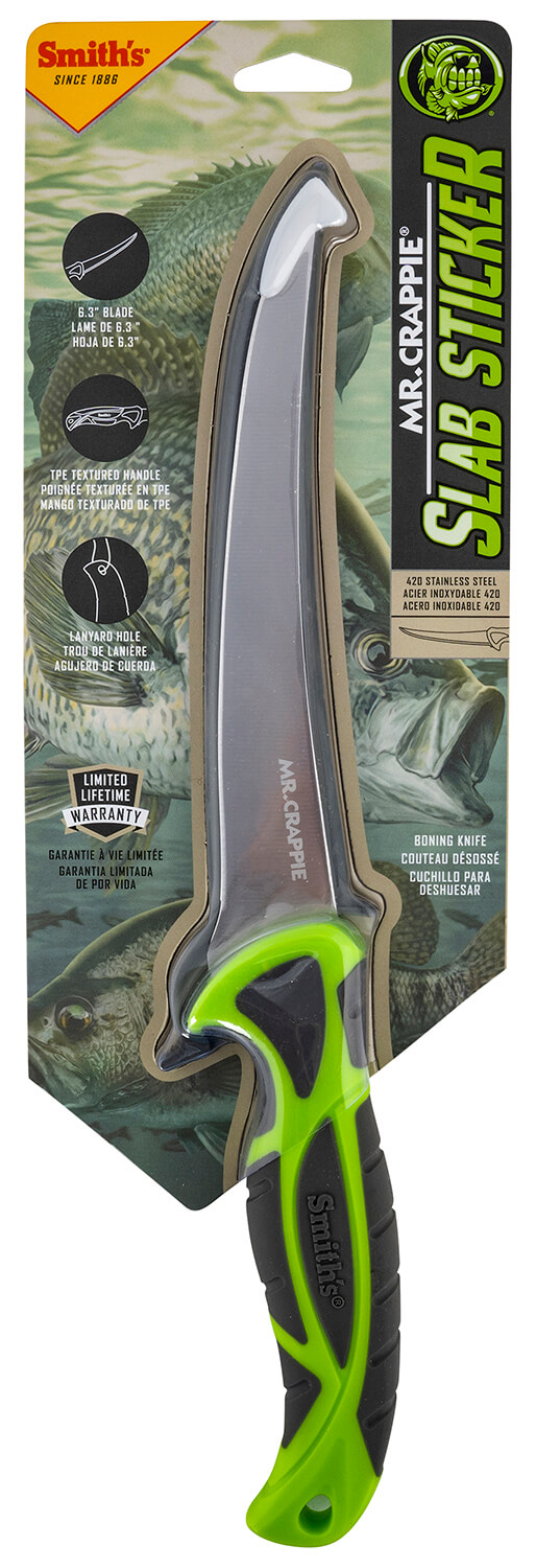 Smiths Products 51208 Mr. Crappie Curved Slab Sticker 6″ Fixed Fillet Plain 420HC SS Blade Gray/Green TPE Handle Includes Sheath