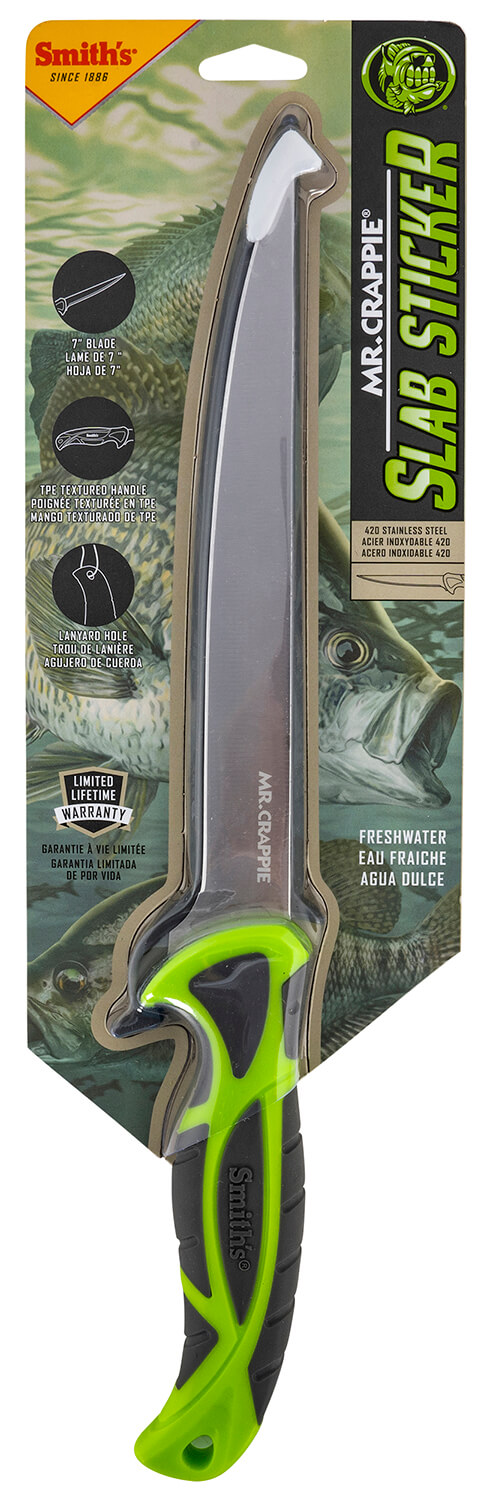 Smiths Products 51209 Mr. Crappie Slab Sticker 7″ Fixed Fillet Plain 420HC SS Blade Gray/Green TPE Handle Includes Sheath