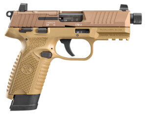 FN 66101006 502 Tactical 22 LR 4.60″ TB 10+115+1 Overall Flat Dark Earth Finish with Serrated Aluminum with Optic Cut Slide Texture Polymer Grip & Picatinny Rail Includes 2 Mags