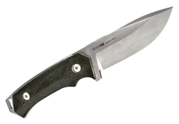 Woox BU.KNF001.07 Rock 62 4.25″ Fixed Plain Stonewash Sleipner Steel Blade Gray Micarta Handle