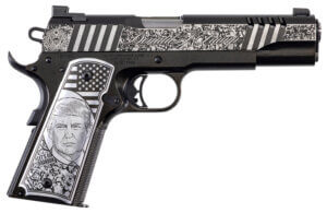 Auto-Ordnance 1911TCAC12N 1911 Trump “Rally Cry” 45 ACP 5″ Barrel 7+1 Black Cerakote Stainless Steel Frame Serrated Engraved Slide Engraved Aluminum Grip Night Sights Manual Safety