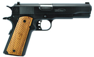 TriStar 85607 American Classic Government 1911 9mm Luger Caliber with 5″ Barrel 9+1 Capacity Overall Blued Finish Steel Beavertail Frame Serrated Slide & Wood Grip