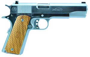 TriStar 85602 American Classic Government 1911 45 ACP Caliber with 5″ Barrel 8+1 Capacity Overall Chrome Finish Steel Beavertail Frame Serrated Slide & Wood Grip
