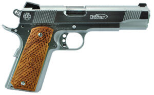 TriStar 85615 American Classic II 1911 9mm Luger Caliber with 5″ Barrel 9+1 Capacity Overall Chrome Finish Steel Beavertail Frame Serrated Slide & Wood Grip