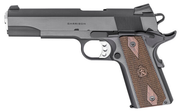 Springfield Armory PX9420 1911 Garrison 45 ACP 7+1 5″ Barrel Blued Carbon Steel Frame w/Beavertail Serrated Slide Thin-Line Wood Grips Feature Double-Diamond Pattern & Crossed Cannon Logo