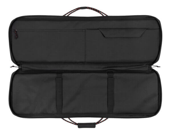 Tac Six 10836 Squad Tactical Case made of Black 600D Polyester with Lockable Zippers  MOLLE System  Rope Carry Handles  Storage Pockets & Detachable Shoulder Straps 42 L x 13″ H x 4.50″ W Interior Dimensions”