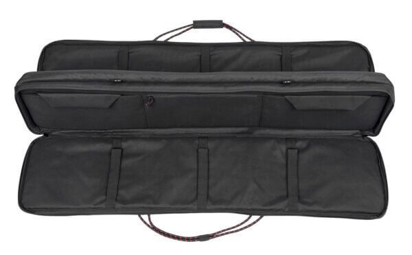 Tac Six 10834 Unit Tactical Case made of Black 600D Polyester with Lockable Zippers  Flexible Design  Rope Handles  MOLLE System  Storage Pockets & Holds up to 2 Rifles 55 L x 13″ H x 4″ H Interior Dimensions”