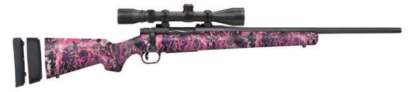 Mossberg 28142 Patriot Super Bantam 243 Win Caliber with 5+1 Capacity 20″ Fluted Barrel Matte Blued Metal Finish & Muddy Girl Wild Synthetic Stock Right Hand (Youth) Includes 3-9x40mm Scope