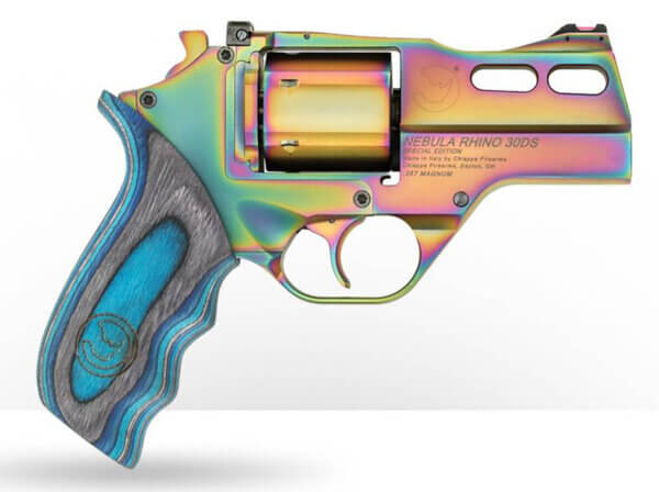 Chiappa Firearms 340319 Rhino 30DS Nebula 357 Mag Caliber with 3″ Vent Rib Barrel 6rd Capacity Overall Rainbow PVD Metal Finish & Blue Laminate Grip