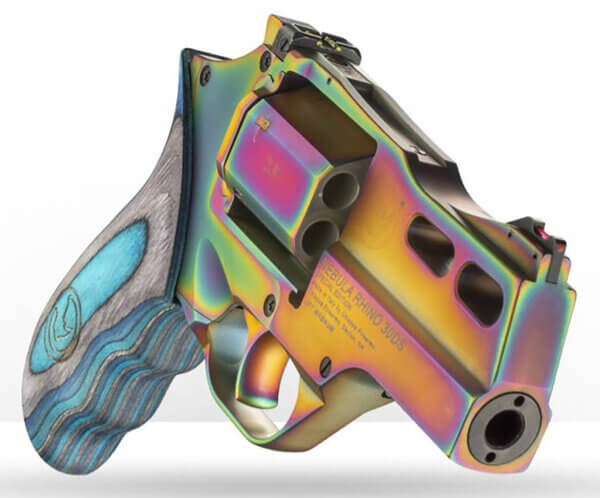 Chiappa Firearms CF340319 Rhino 30DA Nebula *CA Compliant 357 Mag 6 Shot 3″ Rainbow PVD Steel Barrel & Cylinder Rainbow PVD Aluminum Frame & Barrel Shroud Blue Laminate Grip