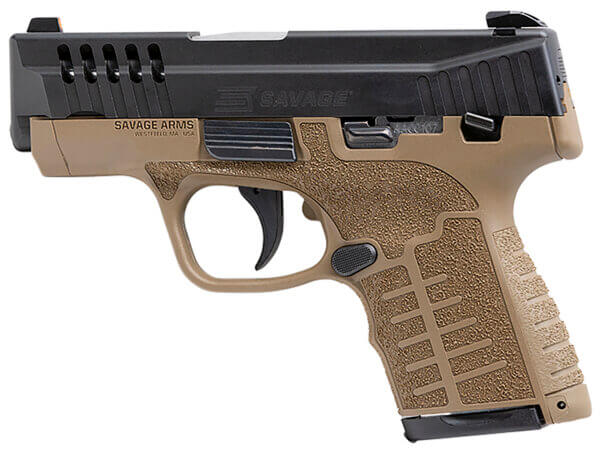 Savage Arms 67004 Stance 9mm Luger 3.20″ 7+1/8+1 Flat Dark Earth Polymer Frame Serrated/Ported Black Nitride Slide Interchangeable Backstrap Manual Safety