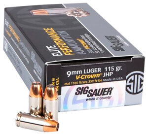Sig Sauer E9MMJHP11550 Elite Performance 9mm Luger 115 gr 1185 fps Jacketed Hollow Point (JHP) 50rd Box