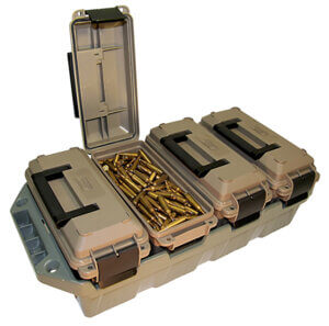 MTM Case-Gard AC3C 3-Can Ammo Crate 50 Cal Rifle Dark Earth/Army Green Polypropylene 13.5″ x 7.4″ x 8.5″ 30 lbs