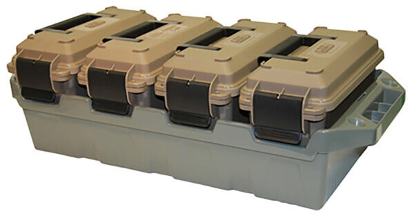 MTM Case-Gard AC4C 4-Can Ammo  Crate 30 Cal Rifle Dark Earth/Army Green Polypropylene 5″ x 11.3″ x 7.2″ 15 lbs