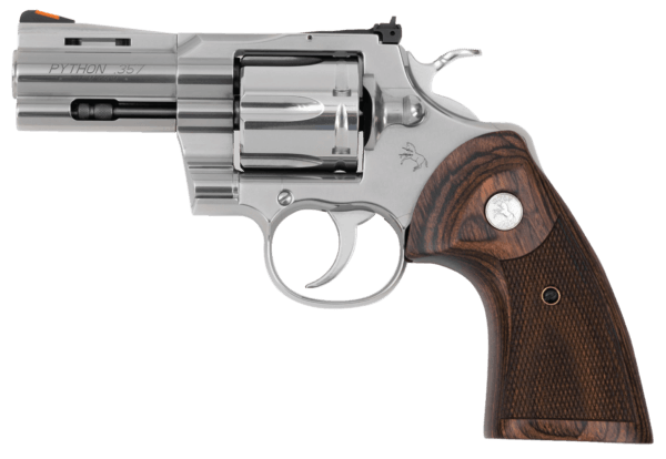 Colt Mfg PYTHONSP3WTS Python 38 Special or 357 Mag Caliber with 3″ Vent Rib Barrel 6rd Capacity Cylinder Overall Semi-Bright Finish Stainless Steel & Walnut Target Grip