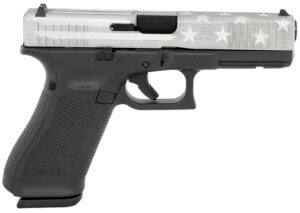 Glock UA235S204 G23 Gen5 Compact 40 S&W 4.02″ 12+1 Overall Black/Coyote Battle Worn Flag Cerakote Steel with Front Serrations Slide Rough Textured Interchangeable Backstraps Grip USA Made