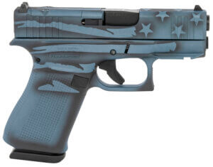 Glock PX4350204FRMOSBTFLAG G43X MOS Sub-Compact 9mm Luger 10+1  3.41 Black GMB Barrel  Blue Titanium Flag Cerakote MOS Cut/Serrated Steel Slide &  Polymer Frame w/Beavertail & Picatinny Rail  Blue Titanium Textured Flag Grip  Ambidextrous”