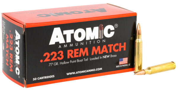 Atomic Ammunition 00427 Rifle Match 223 Rem 77 gr Hollow Point Boat-Tail (HPBT) 50rd Box