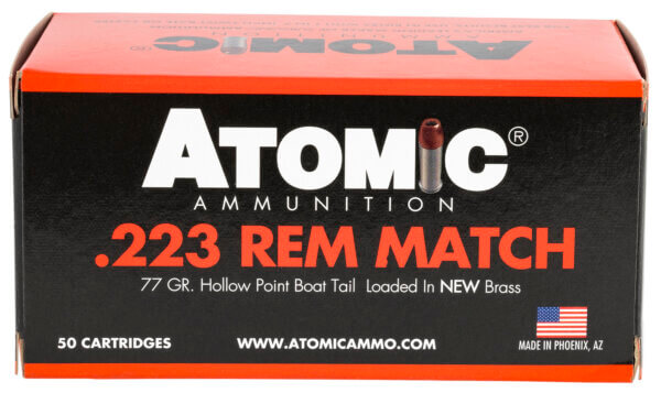 Atomic Ammunition 00427 Rifle Match 223 Rem 77 gr Hollow Point Boat-Tail (HPBT) 50rd Box