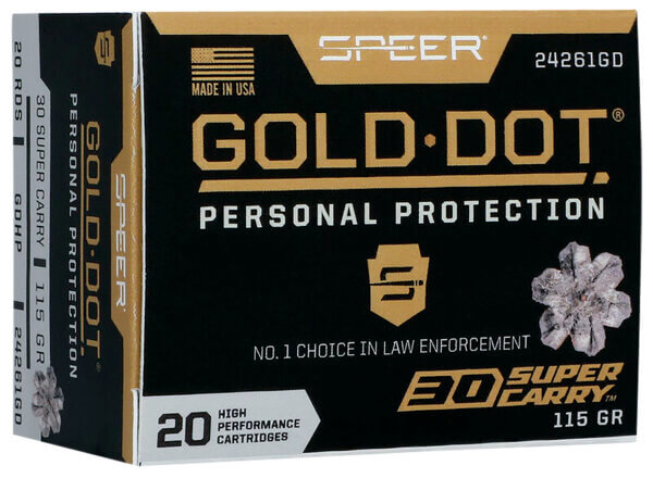 Speer 24261GD Gold Dot Personal Protection 30 Super Carry 100 gr 1150 fps Hollow Point (HP) 20rd Box