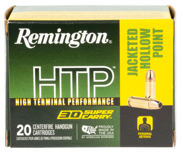 Remington Ammunition R20019 HTP Defense 30 Super Carry 100 gr Jacketed Hollow Point (JHP) 20rd Box