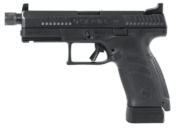 CZ-USA 89533 P-10 C 9mm Luger 4.61″ TB 17+1 Overall Black Finish with Inside Railed Nitride Steel Slide Polymer Grip High Fixed Sights & Reversible Mag Release