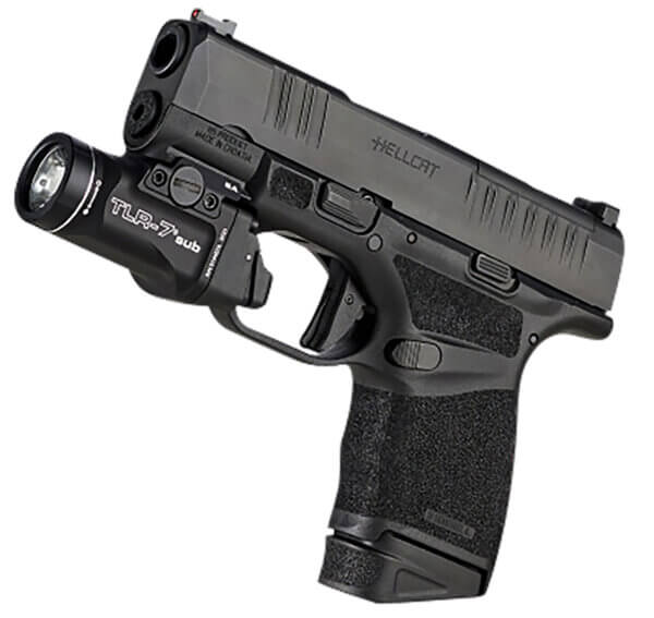 Streamlight 69404 TLR-7 SUB Ultra-Compact For Handgun Springfield Hellcat 500 Lumens Output White LED Light 140 Meters Beam Clamp Mount Black Anodized Aluminum