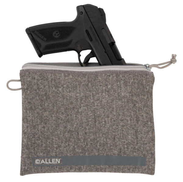 Allen 3627 Pistol Pouch made of Gray Polyester with Lockable Zippers ID Label & Fleece Lining Holds Full Size Handgun 7″ L x 9″ W Interior Dimensions