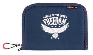 Girls With Guns 9071 Freedom  made of Polyester with Navy Finish  White Letters & Picture  Lockable Zipper  Durable Lining & Foam Padding 10.50 L x 7.50″ W x 1″ H Interior Dimensions”