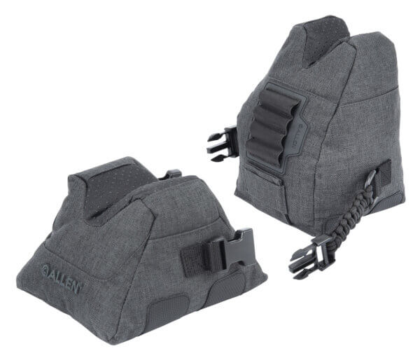 Allen 18417 Eliminator Shooting Rest Prefilled Front and Rear Bag made of Gray Polyester weighs 4.50 lbs 11.50″ L x 7.50″ H & Side Release Buckles