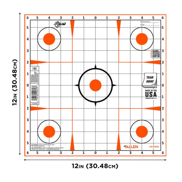 EZ-Aim 15333100 Sight-In Grid Paper Self-Adhesive 12″ x 12″ Orange/White 100 Per Pack