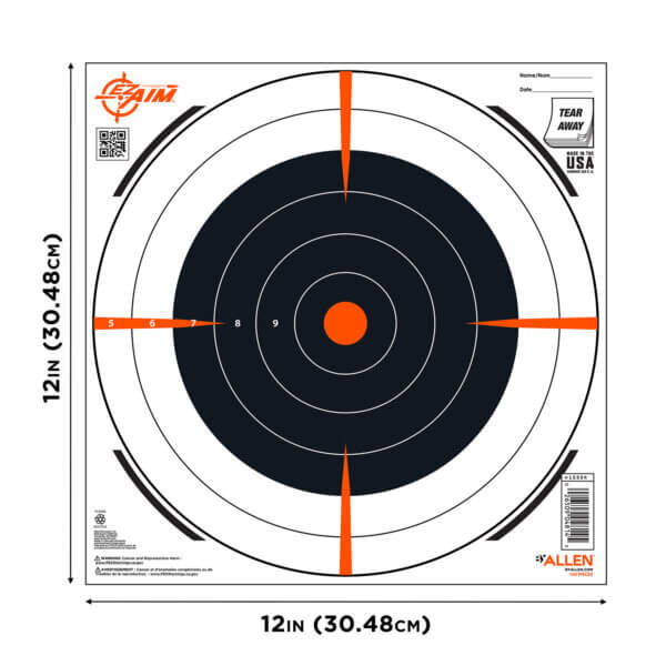 EZ-Aim 15334100 Shooting Target Bullseye Paper Hanging 12″ x 12″ Black/White 100 Per Pack